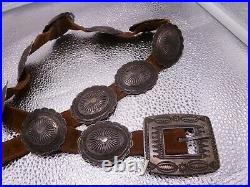 Vintage 1940s 1950 Navajo Unsigned 11 Concho Belt Sterling Silver Hand Stamped