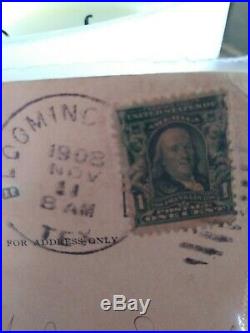 Vintage Ben Franklin Stamp 1 Cent US Postage 1908 w Postcard used