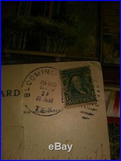 Vintage Ben Franklin Stamp 1 Cent US Postage 1908 w Postcard used