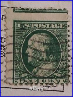Vintage Collectible 1 Cent Green Ben Franklin Print, Double Line Error, Rare