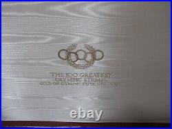 Vintage Franklin Mint 100 Greatest Olympic Stamps Gold on Silver withcase Rare