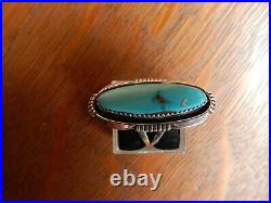 Vintage Lonnie Willie Navajo Sterling Silver Stamped Turquoise Ring sz 7.25