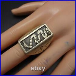 Vintage NAVAJO Hand-Stamped Sterling Silver SNAKE Signet RING size 9.5