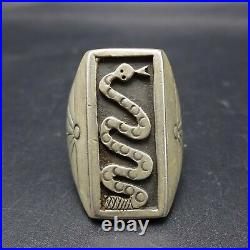 Vintage NAVAJO Hand-Stamped Sterling Silver SNAKE Signet RING size 9.5