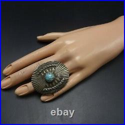 Vintage NAVAJO Old Cast and Stamped Sterling Silver Concho TURQUOISE RING sz 8.5
