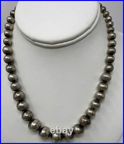Vintage Native American Navajo Sterling Silver Hand Stamped Bench Bead Necklace