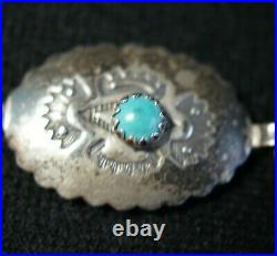Vintage Navajo Indian Stamped Sterling Silver Concho Belt With Turquoise Stones