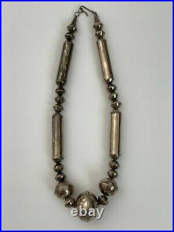 Vintage Navajo Sterling Silver Stamped Bench Round Beads Necklace