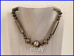 Vintage Navajo Sterling Silver Stamped Bench Round Beads Necklace