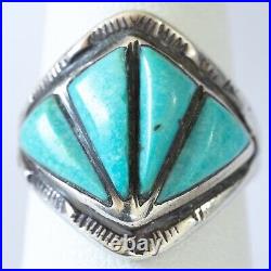 Vintage Old Pawn Native American Navajo Sterling Turquoise Hand Stamped Ring S 6