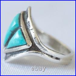 Vintage Old Pawn Native American Navajo Sterling Turquoise Hand Stamped Ring S 6