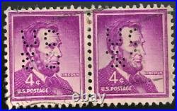 Vintage Rare Pair of PERFIN 4c Abraham Lincoln (Collectible Stamp) Sc# 1036