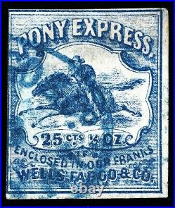 Virginia City Wells Fargo Pony Express Blue 25c Us Scott 143l8 Used