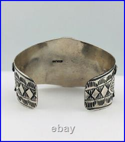 Vtg Navajo Blue Gem Kingman Turquoise Sterling Silver Stamped Cuff Bracelet