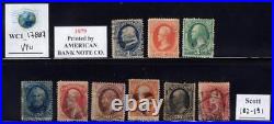 WC1 17887. UNITED STATES. High value 1879 short set. Sc. 182-191. Used