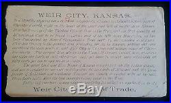 Weir City Bank Kansas 1887 Extremely Rare Cover