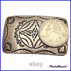 Wilson Padilla vintage Navajo Sterling Silver Hand Stamped Belt Buckle