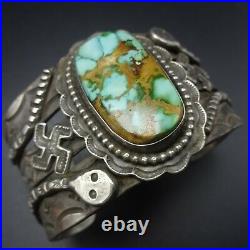 ZUNI Hand-Stamped Sterling Silver DAMELE TURQUOISE Cuff BRACELET Whirling Logs