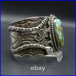 ZUNI Hand-Stamped Sterling Silver DAMELE TURQUOISE Cuff BRACELET Whirling Logs