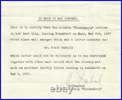 Zeppelin HINDENBURG MAY/8/1937. A letter intended for MR. FRANK SUKULIS was